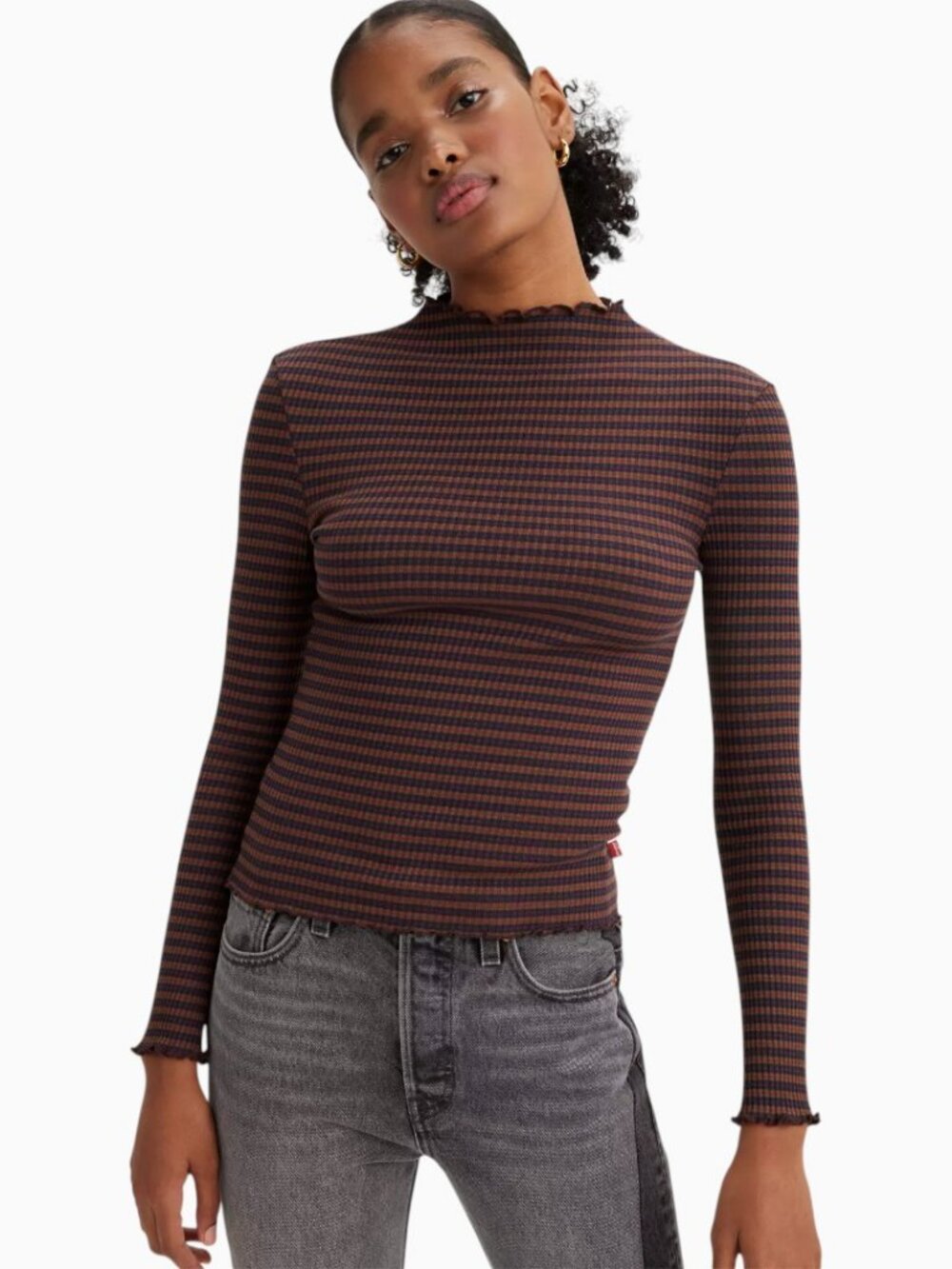 NWT LEVI'S FLORA MOCKNECK TOP FONDUE FUDGE BROWN SIZE XL